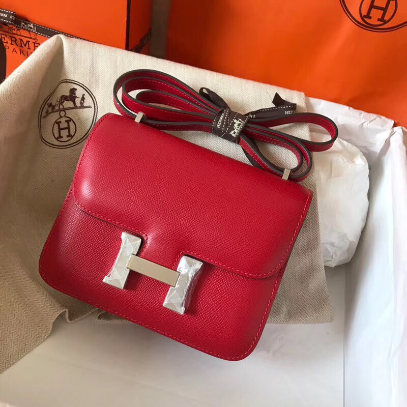 Hermes Constance 24cm Shoulder Bag In Red Epsom Leather